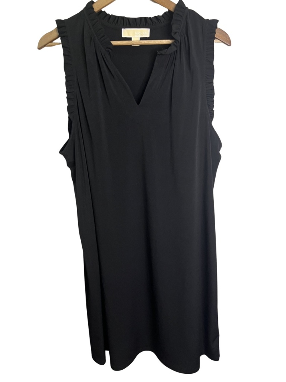 Michael Kors Womens Sleeveless Dress 1X Black Ruffle Contemporary Minimalist
